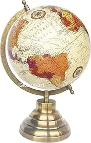 Educational/Antique Globe with Brass Antique Arc and Base/World Globe/Home Decor/Office Decor/Gift Item / 8 inches (Cream Multicolour Purple)