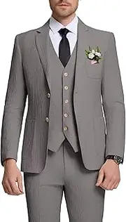 [JOYLYJOME] Men Linen Suit 3 Piece Slim Fit Guest Groom Beach Wedding Outfit Casual Suits for Men Prom Party