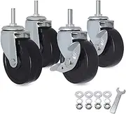 AXL 3 Inch 3/8"-16x1 Threaded Stem Wheel Castors (Screw Diameter 3/8", Screw Length 1"), Wheel Replacement for Clothing Garment Rack, Shelving Rack, Whiteboard, Set of 4, Castor Wheel with Bolt
