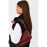 Burgundy Stud Handle Shoulder Bag, Burgundy