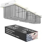 HANDT Overhead Garage Storage Rack, Connectable Heavy Duty Metal Ceiling Rails For Garage Storage Organization Shelving System, Hanging Racks For Tote Containers, Supports Up To 3 Bins, 2 Sets White