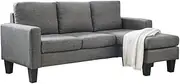 Three Seater Grey Colour Linen Fabric Corner Sofa Chaise Couch Lounge Suit Set with Ottoman