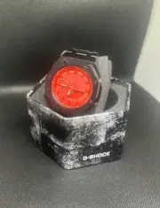 New Casio G-Shock GA2100 Custom MOD Black Band, Red Dial
