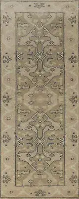 Exquisite Oushak Indian Wool Rug Runner Green Carpet 3x8 ft