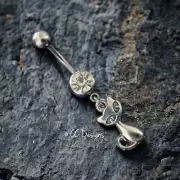 14g Dangle Sparkle Cat Belly Button Navel Ring B271