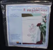 2 Vtg Jack Dempsey Pillowcases For Embroidery 134 Long Stem Rose Flowers Retro