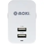 Moki ACC-MUSBWW Dual USB Wall Charger - White 17W 3.4A Output AU / NZ 3.4A Dual USB (2.4A + 1A) - Charge Two Devices at the Same Time [ACC-MUSBWW]
