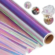 BetterJonny 32in x 66ft Iridescent Cellophane Wrap Roll, Rainbow Cellophane Roll for Gift Baskets Flower Wrapping Paper Holographic Cellophane for Gift Baskets, Crafts, Candy, Gifts, Flowers