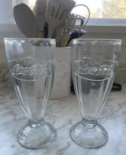 Vintage Set of 2 Coca Cola Sundae 8" Milkshake Ice Cream Float 16 Oz Glasses