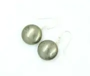 Pyrite 14mm Coin Shape Natural Golden Gemstone .925 Sterling Silver Earrings 1"
