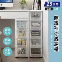 在飛比找PChome24h購物優惠-【Style】25面寬-大容量日系無印風透明萬用抽屜式五層收