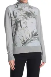 NWT Ted Baker Emally Frill Neck Mockable Jumper, Size 0 / 2 US, Grey $209.00