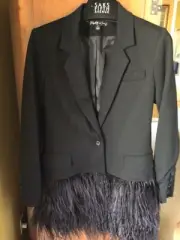 ELIZABETH AND JAMES Black Ostrich Feather Blazer Jacket Size 8 $700