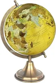 Educational/Antique Globe with Brass Antique Arc and Base/World Globe/Home Decor/Office Decor/Gift Item / 8 inches (Surahi) (New Beige)