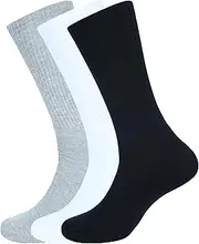 [ASSOTS] LONDON Women's Crew Socks Full Length Cotton Blend Solid Color | Lightweight Crew Casual Wear Business Sock, Pack of 3 Socks, Color - 1 White, 1 Black, 1 Grey, Size - 6 to 9, 1 White, 1 Black