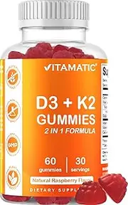 Vitamatic Vitamin D3 K2 Gummies - 60 Count - Supports Healthy Bone, Heart & Calcium Absorption, & Immune Health - Plant Based, Non-GMO, Gluten Free