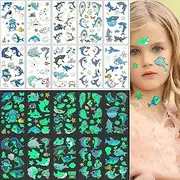 Luminous Tattoo Stickers, 10 Sheets Glow in Dark Shark Temporary Tattoos for Kids Waterproof Luminous Tattoo Sticker