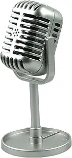 Vintage Microphone Prop Microphone with Stand Classic Retro Microphone Plastic Vintage Microphone Stage Table Decoration for Filming Dance Shows Practice Using, Silver