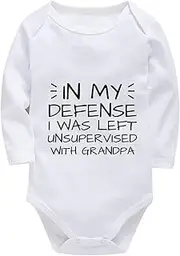 [WOOYONGING] In My Defense I Was Left Unsupervised With Grandpa Newborn Boy Outfit Long Sleeve Neutral Baby Outfits White Baby