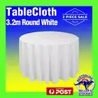 320cm Tablecloth *2 PIECE* Round WHITE Wedding Table Cover Cloth Trestle Party