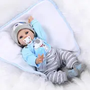 Realistic Reborn Baby Doll Boy Blue 55cm With Accessories - Silicone Head And Limbs, Cotton Body