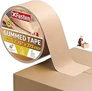 XFasten Reinforced Gummed Kraft Paper Packing Tape, 2.75 Inches x 375 Feet (69.85mm x 114.3m)| Water Activated Brown Carton Box Packing and Sealing Tape for Mailing and Moving with Fiberglass Backing