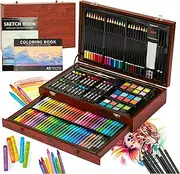 Art Set, SFSUMART 148 Pack Deluxe Art Supplies, Wooden Arts Crafts Drawing Painting Coloring Kit, Crayons Oil Pastels Colour Pencils for Budding & Prefession Kids Teens Artists (Brown)