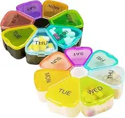 2PACK Portable Weekly Pill Box Organiser, 7 Day Portable Medicine Box Case with Large Compartments,Petal Shaped Travel Pill Case with Snap Shut Lids Design