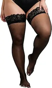 [CIATBYYJ] Plus Size Fishnet Stockings with Bows, Thigh High Over Knee Fishnet Stockings with Silicone Lace Top for Women， Sexy Lingerie Fishnet Stockings for Valentine's Day Halloween(Black), Black,