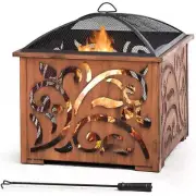 Sunjoy Wood Burning Firepit 26" Mesh-Screen Protection 360 Fire View Square