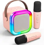 Mini Karaoke Machine Portable Bluetooth Speaker with 2 Wireless Microphones for