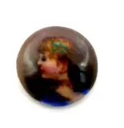 Antique Victorian Painted Porcelain Round Stone Deco Woman 1/2" x 3/8" #M263