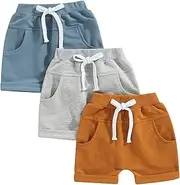 [GINEVSAL] Toddler Boys Shorts Trousers Casual Party Street Spring Summer Solid Color Drawstring Shorts