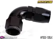 AEROFLOW BLACK ONE PIECE CUTTER FULL FLOW SWIVEL 90° HOSE END -12AN AF553-12BLK