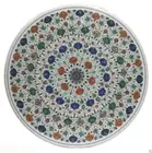 42" White Marble Sofa side Semi Precious Stones Inlay Work Table