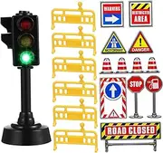 Kisangel 1Set Mini Traffic Signs for Early Education Traffic Light Lamp Road Cones with Stickers Engaging Traffic Learning for Cognitive Development
