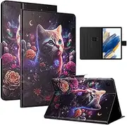 Case for Samsung Galaxy Tab A8 10.5 Inch with Magnetic Buckle Tab Galaxy Tab A8 Case with Card Slots Flip Protective Case Flower Cat