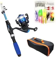 50Pcs Kids Fishing Rod and Reel Combo with Tackle Box and Travel Bag, Telescopic Fishing Pole Kits with Full Lure Case, Fishing Gears for Youth Boys Girls Children Teenagers Beginners