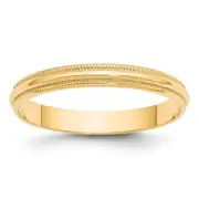 Solid 18K Yellow Gold 3mm Light Weight Milgrain Half Round Men's/Women's Wedding Band Ring Size 12
