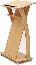 TT-YED Modern Wooden Podium Stand, Church Podium Stand, Portable Podium with 4 Wheels, with Spacious Drawers and Storage Racks, Original Wood Color, Suitable for Weddings, Restaurants