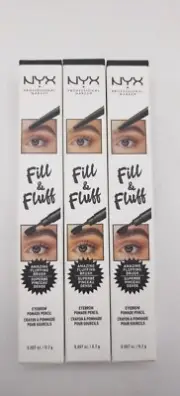 NEW! 3 Pack NYX Fill & Fluff Eyebrow Pomade Pencil In Black 0.2g
