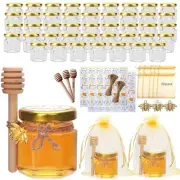 1.5 oz Glass Honey Jar- Small Hexagonal Honey Jars with Wooden Dipper Gold Lid