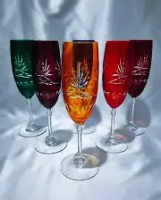 Czech Bohemian Crystal Glass Handmade - Champagne - 6 pcs multicolor, 21 cm