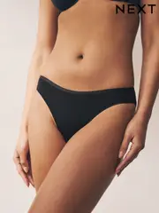 Black High Leg Thong Modal Logo Ultimate Comfort Knickers 4 Pack (E22772) | $34
