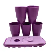 Tupperware Ice Cube Tray Tumbler Cups 18 oz. Open House Fresh N Pure Purple Set