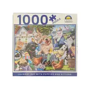 1000pc Crown Puzzle Laundry Day w/ Puppies & Kittens Kids Jigsaw Puzzle 8y+