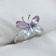 Amethyst and Sky Blue Topaz Ring in Sterling Silver | Statement Gemstone Jewelry