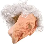 Halloween Old Lady Mask With Hair Funny Old Woman Face Mask And Costume Wigs For Men Cosplay Halloween Party And Stage Performance Accessories