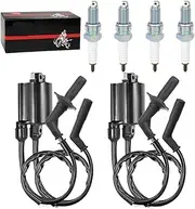Ignition Coil Pack & Spark Plug + Cap Compatible with VT1100 Shadow 1100 Shadow Spirit Aero ACE Sabre 1100 1987-2007