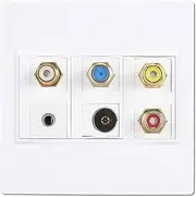 6 Port Multimedia Wall Plate, Detachable Jack Wall Plate, 3.5mm F Type TV9.5, Cable Faceplates, Coaxial Video Audio Socket Outlet Cover Panel for Home Office